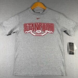 Vintage Nike Stanford Football T-Shirt Kids Medium Gray Short Sleeve Crew NWT